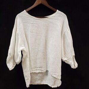 Bellambia Womens Made In Italy Linen Top Size M White Peasant Coastal Lagom